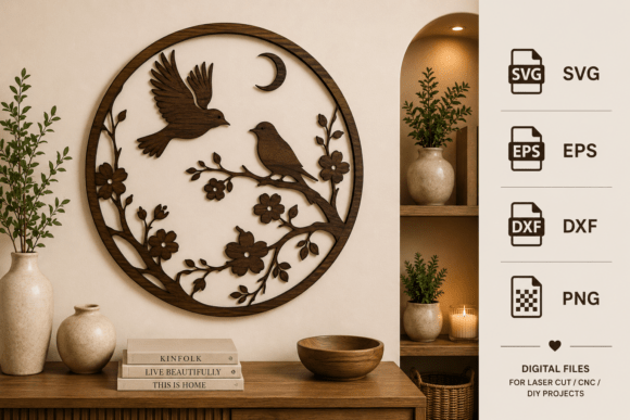 Beautiful Birds on Branch Wall Art SVG Laser Cut Design