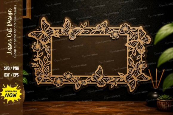 Butterfly Floral Border Laser Cut Svg: Elegant Design