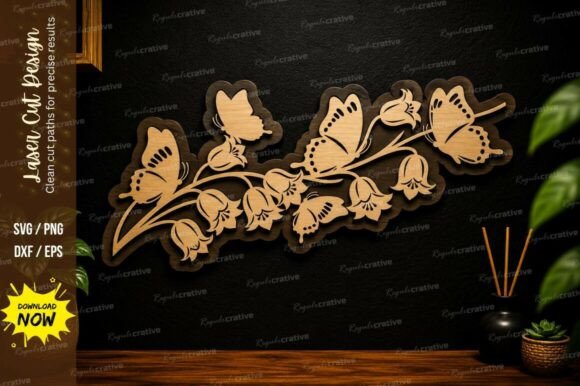 Butterfly Floral Branch Laser Cut SVG