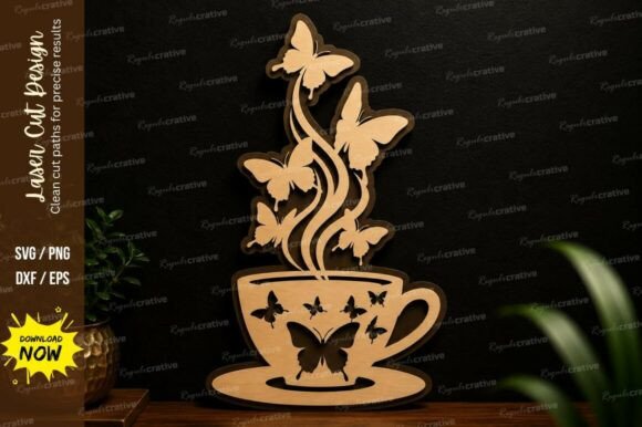 Butterfly Tea Cup Laser Cut SVG Design