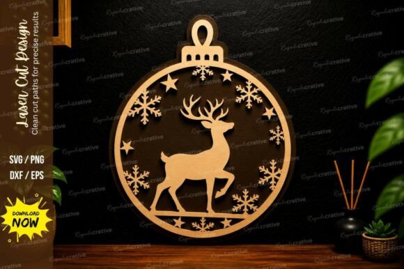 Christmas Deer Ornament Laser Cut SVG
