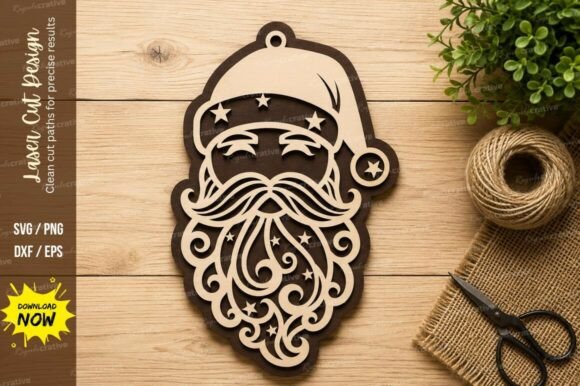Decorative Santa Face Laser Cut SVG for Festive Crafts