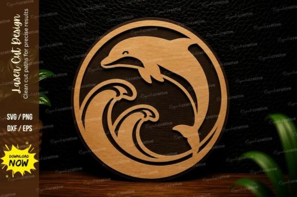 Dolphin Ocean Circle Laser Cut SVG for Elegant Designs