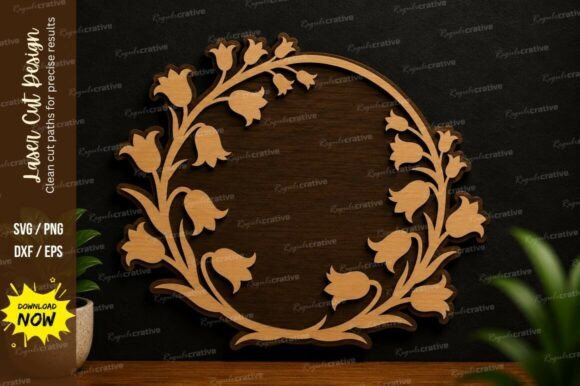 Elegant Floral Vine Wreath Laser Cut SVG Design