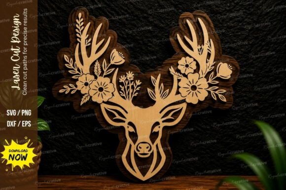 Floral Deer Head Laser Cut SVG: A Nature-Inspired Design Asset