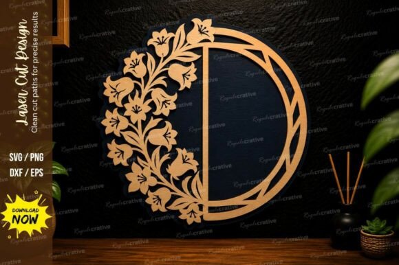 Floral Moon Frame Laser Cut SVG Design