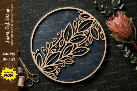 Leaf Circle Frame Laser Cut SVG Cutting Design