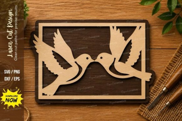 Love Birds Frame SVG: Elegant Laser Cut Designs