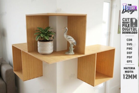 Modern Corner Shelf Laser Cut: Geometric Wall Decor SVG