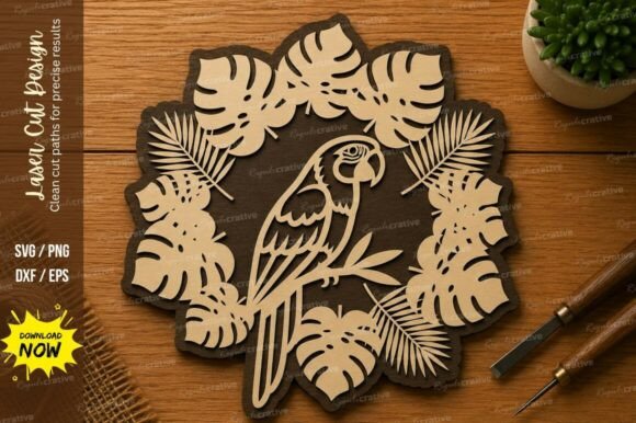 Parrot Tropical Wreath SVG: Laser-Ready Design Set