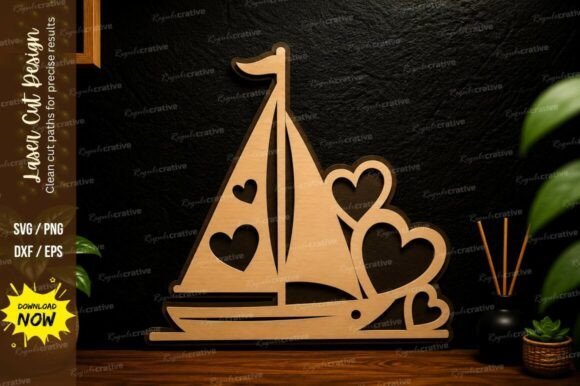 Romantic Sailboat Laser Cut SVG Design