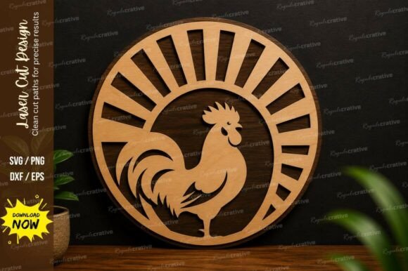 Rooster Sunburst Laser Cut SVG: Precision Crafted Design Files