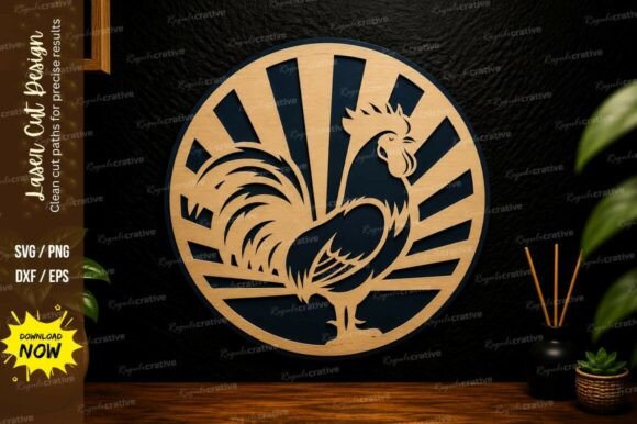 Rooster Sunrise Laser Cut SVG Design