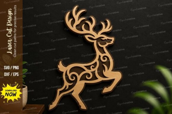 Running Deer Laser Cut SVG Design: Creative Woodworking