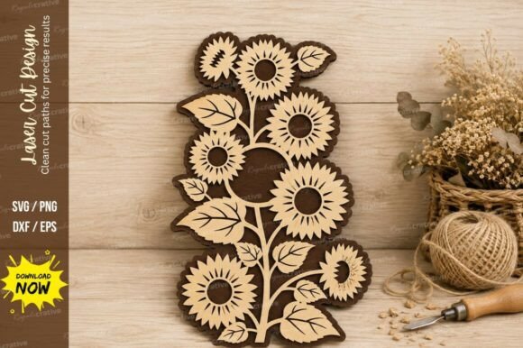 Sunflower Floral Border Laser Cut SVG: Beautiful Design File Set