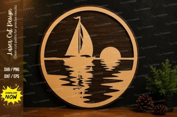 Sunset Sailboat Laser Cut SVG Design