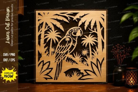 Tropical Bird Frame Laser Cut SVG Design
