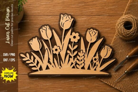 Tulip Flower Border Laser Cut SVG