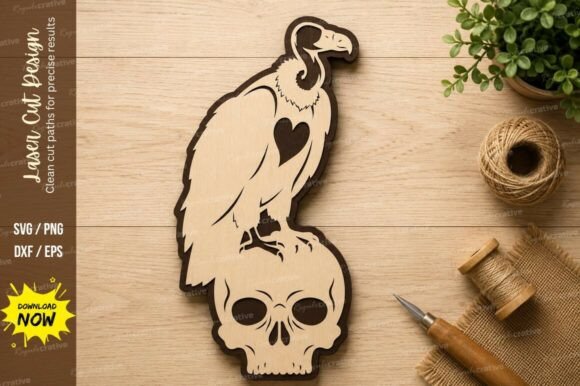 Vulture Skull Gothic Laser Cut SVG